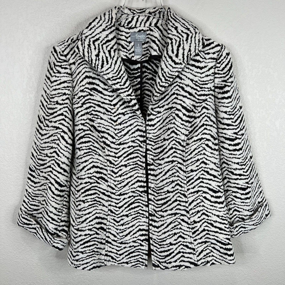Traveler Blazer Coat Women's 1 Black & White Zebra Print Polyester Long Sleeve